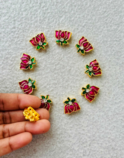 Pink Meenakari Lotus Kundan Beads or Charms