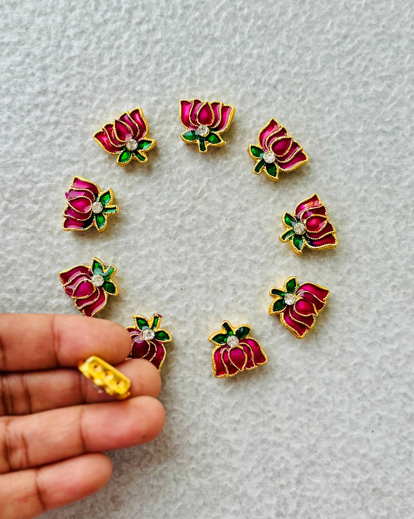 Pink Meenakari Lotus Kundan Beads or Charms