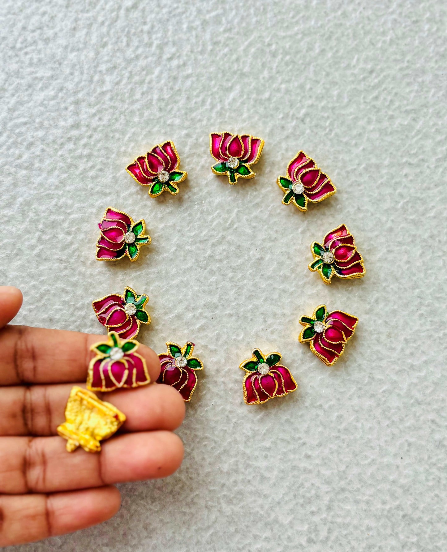 Pink Meenakari Lotus Kundan Beads or Charms