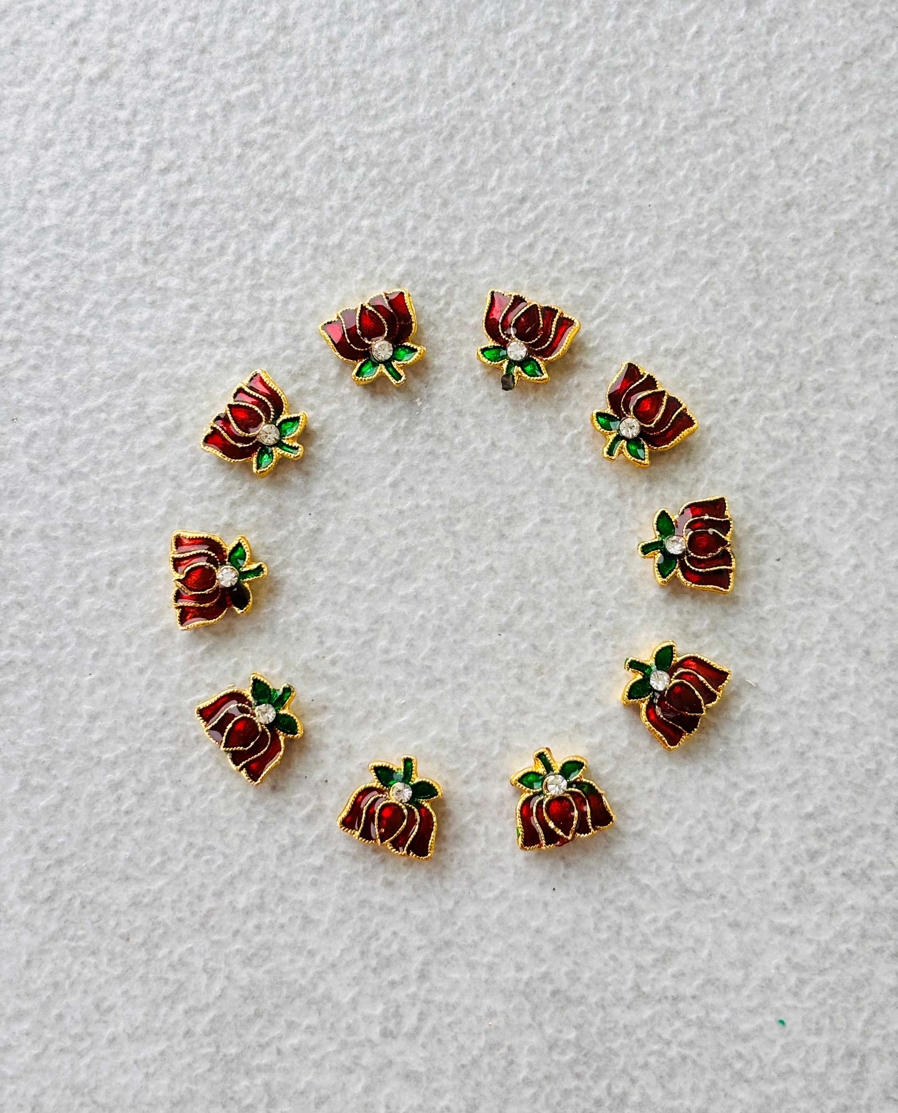 Maroon Meenakari Lotus Kundan Beads or Charms - Sale