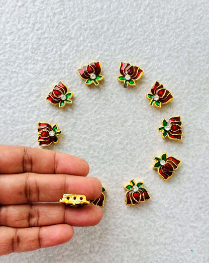 Maroon Meenakari Lotus Kundan Beads or Charms - Sale