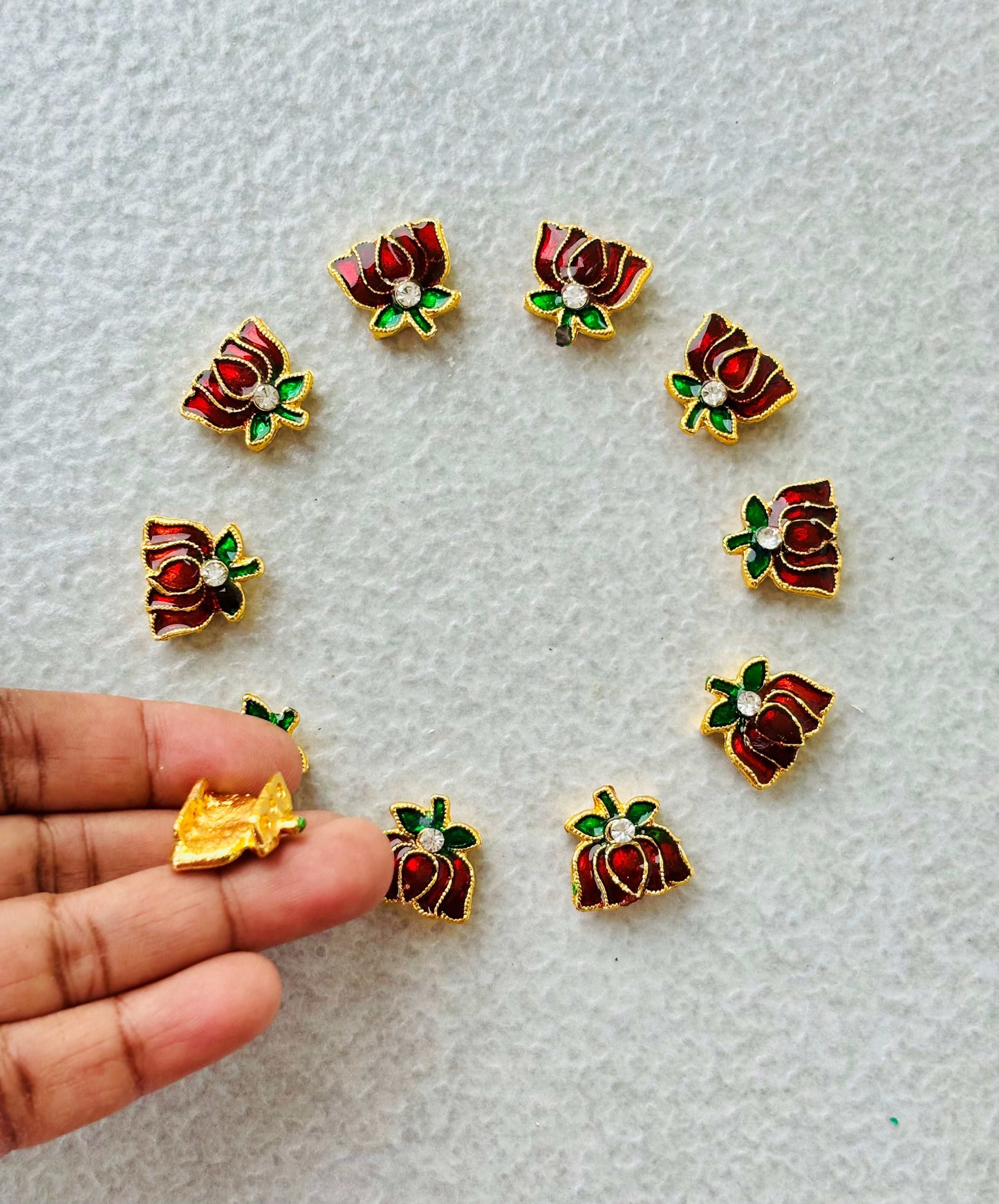 Maroon Meenakari Lotus Kundan Beads or Charms - Sale