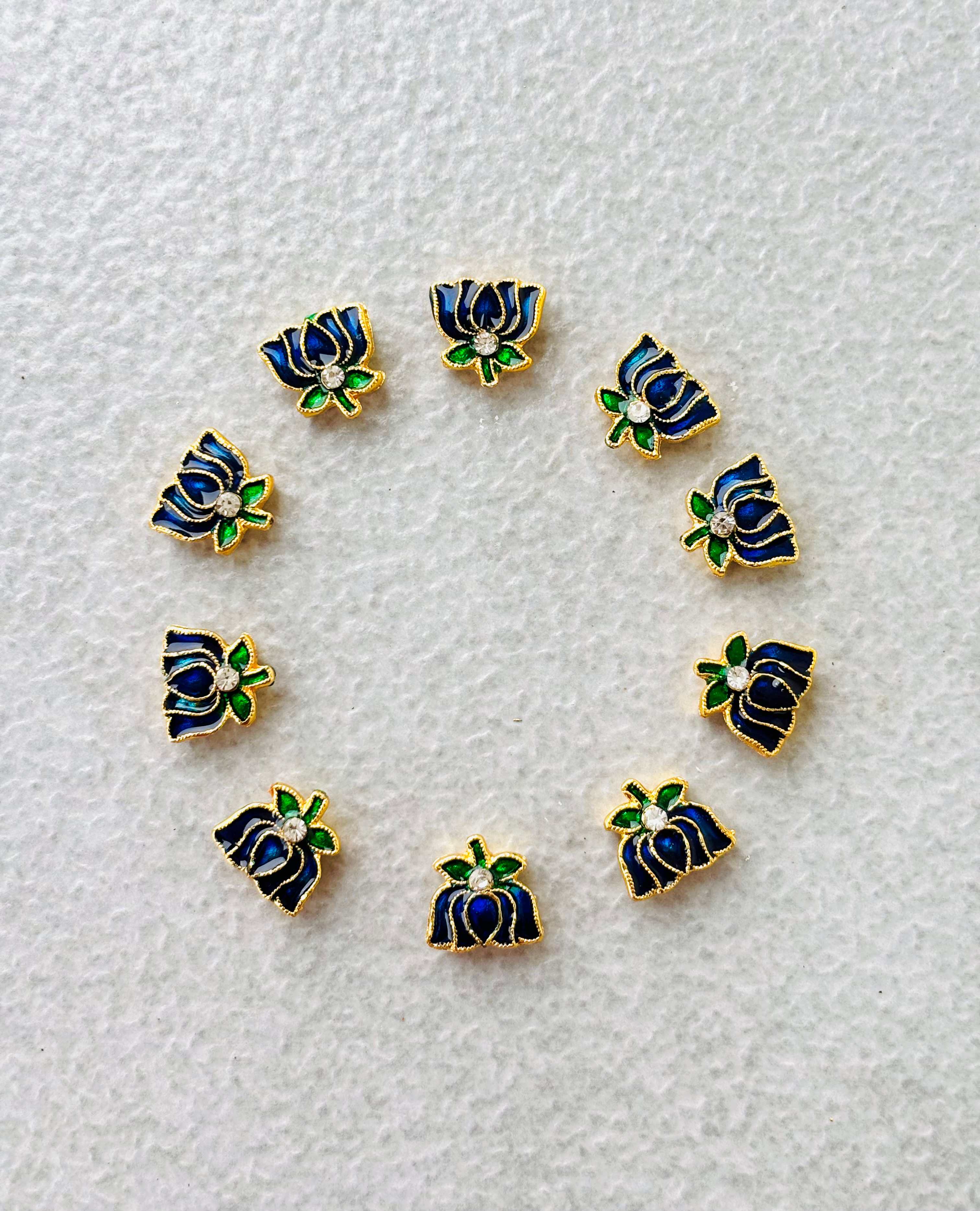 Royal Blue Meenakari Lotus Kundan Beads or Charms
