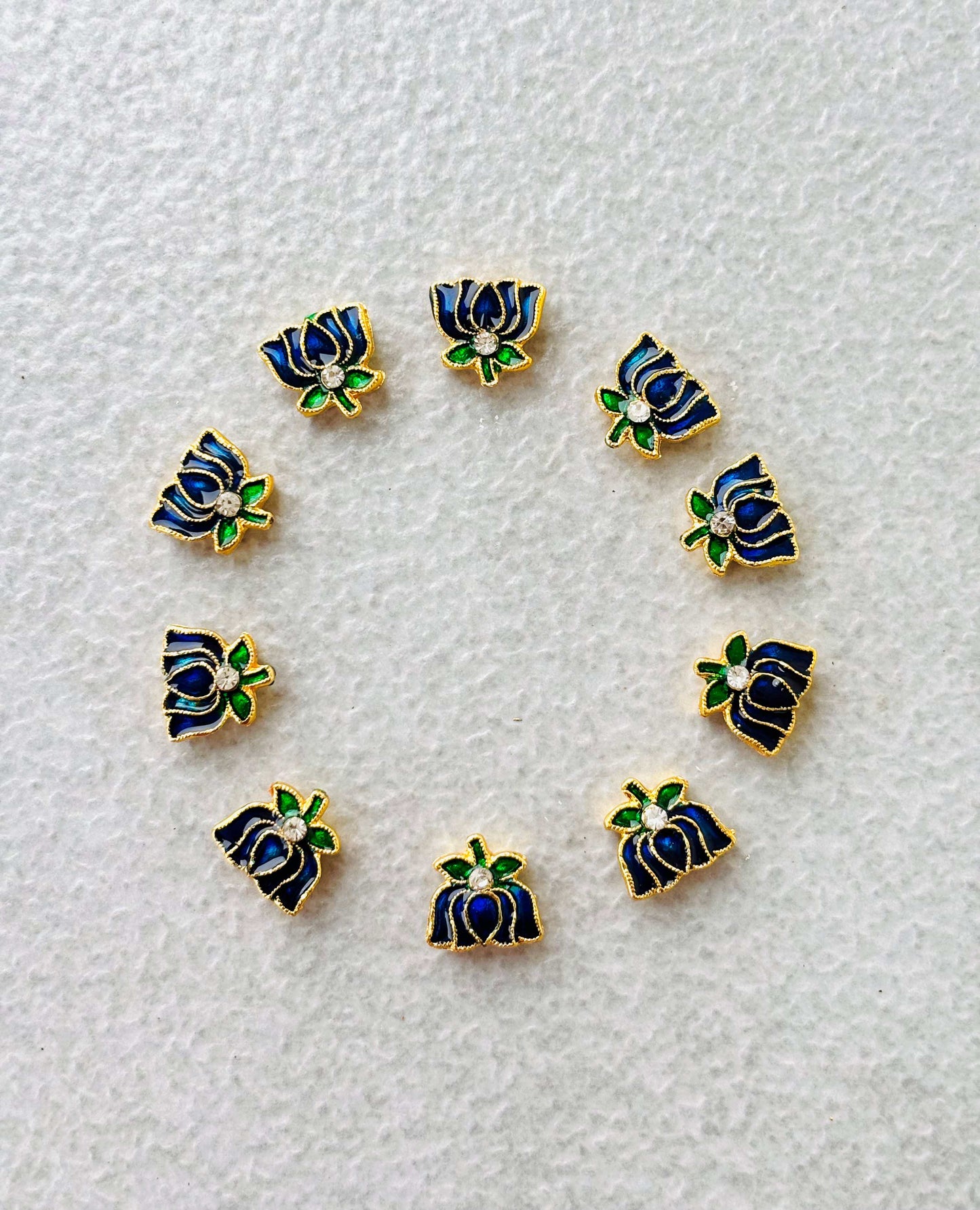 Royal Blue Meenakari Lotus Kundan Beads or Charms