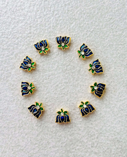 Royal Blue Meenakari Lotus Kundan Beads or Charms