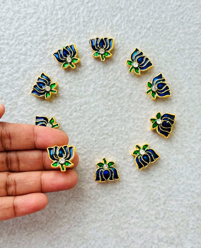 Royal Blue Meenakari Lotus Kundan Beads or Charms