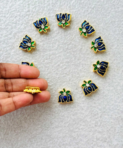 Royal Blue Meenakari Lotus Kundan Beads or Charms