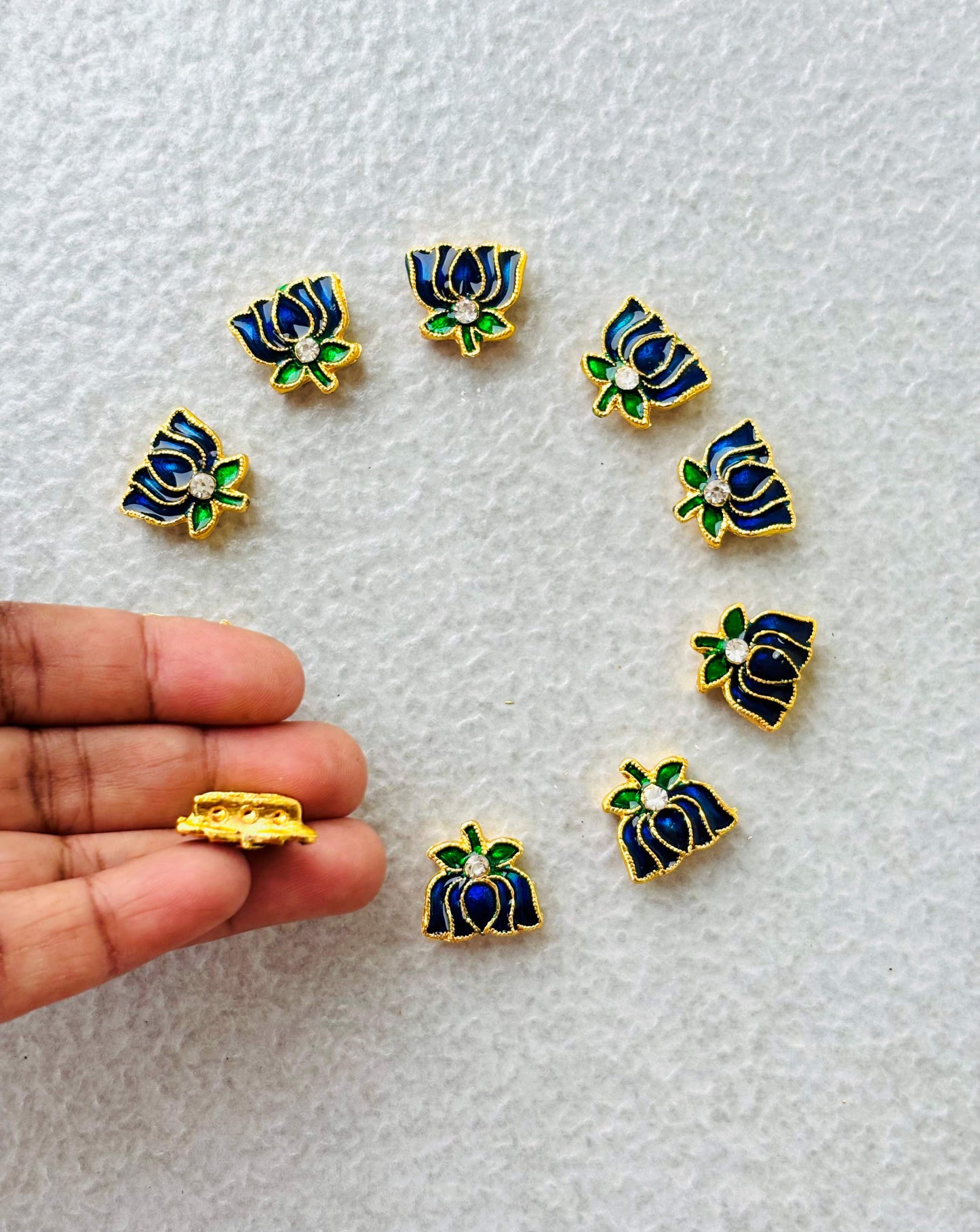 Royal Blue Meenakari Lotus Kundan Beads or Charms