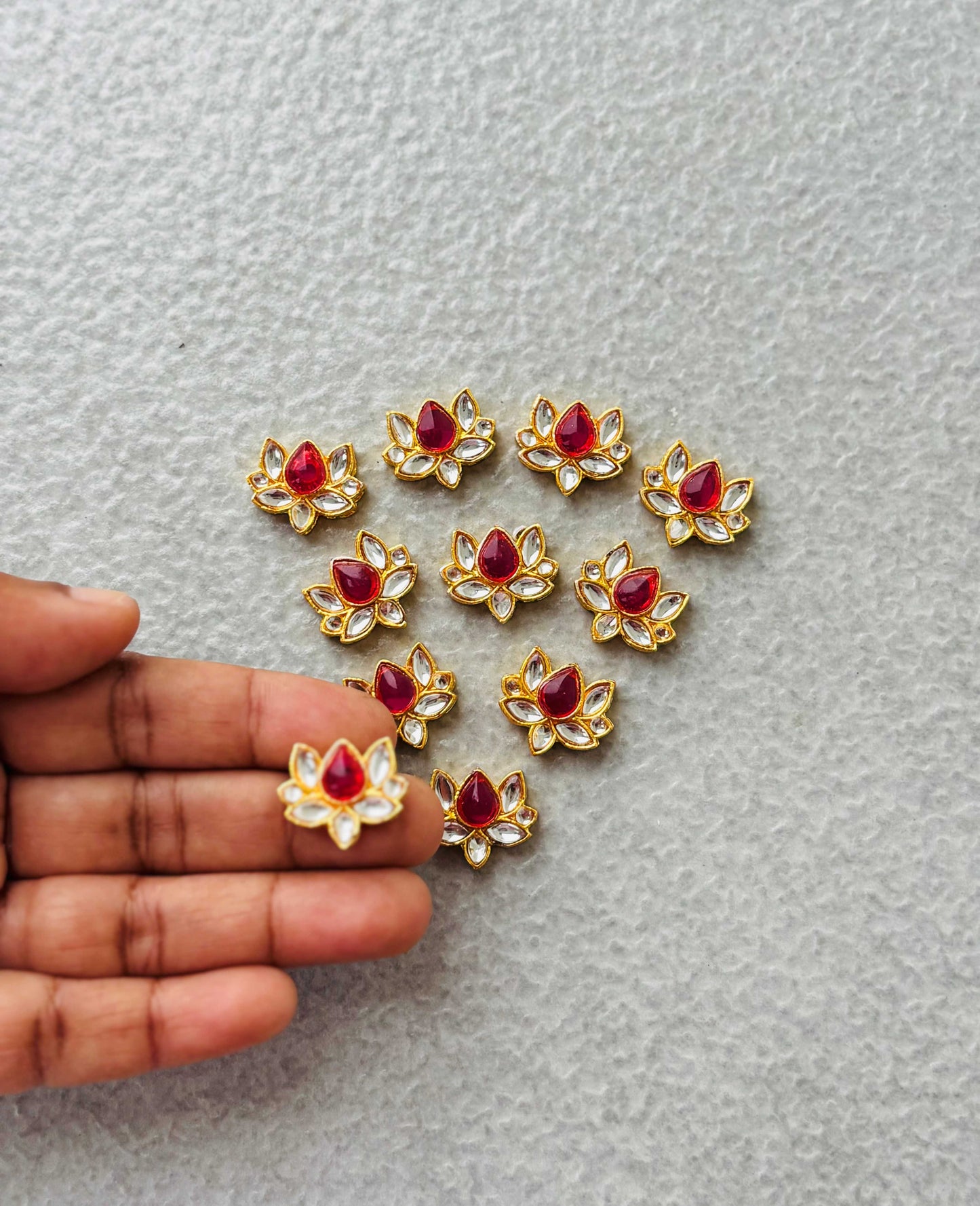 Rose and White Stone Lotus Kundan Spacers