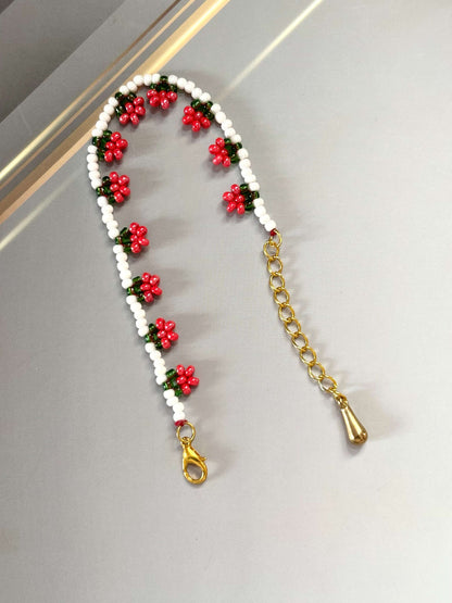 Red Flower Daisy Chain Seed Bead Bracelet