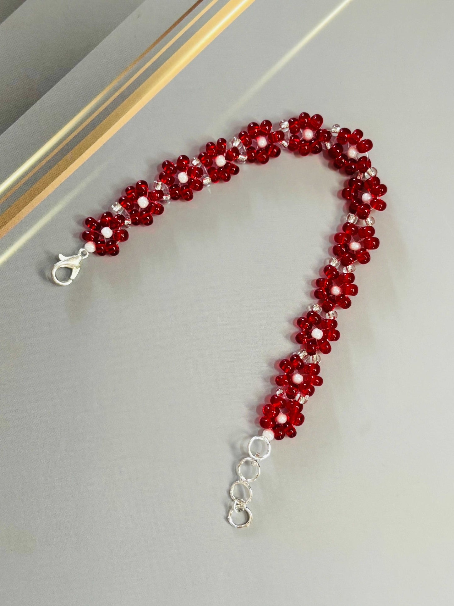 Red Bead Daisy Chain Bracelet