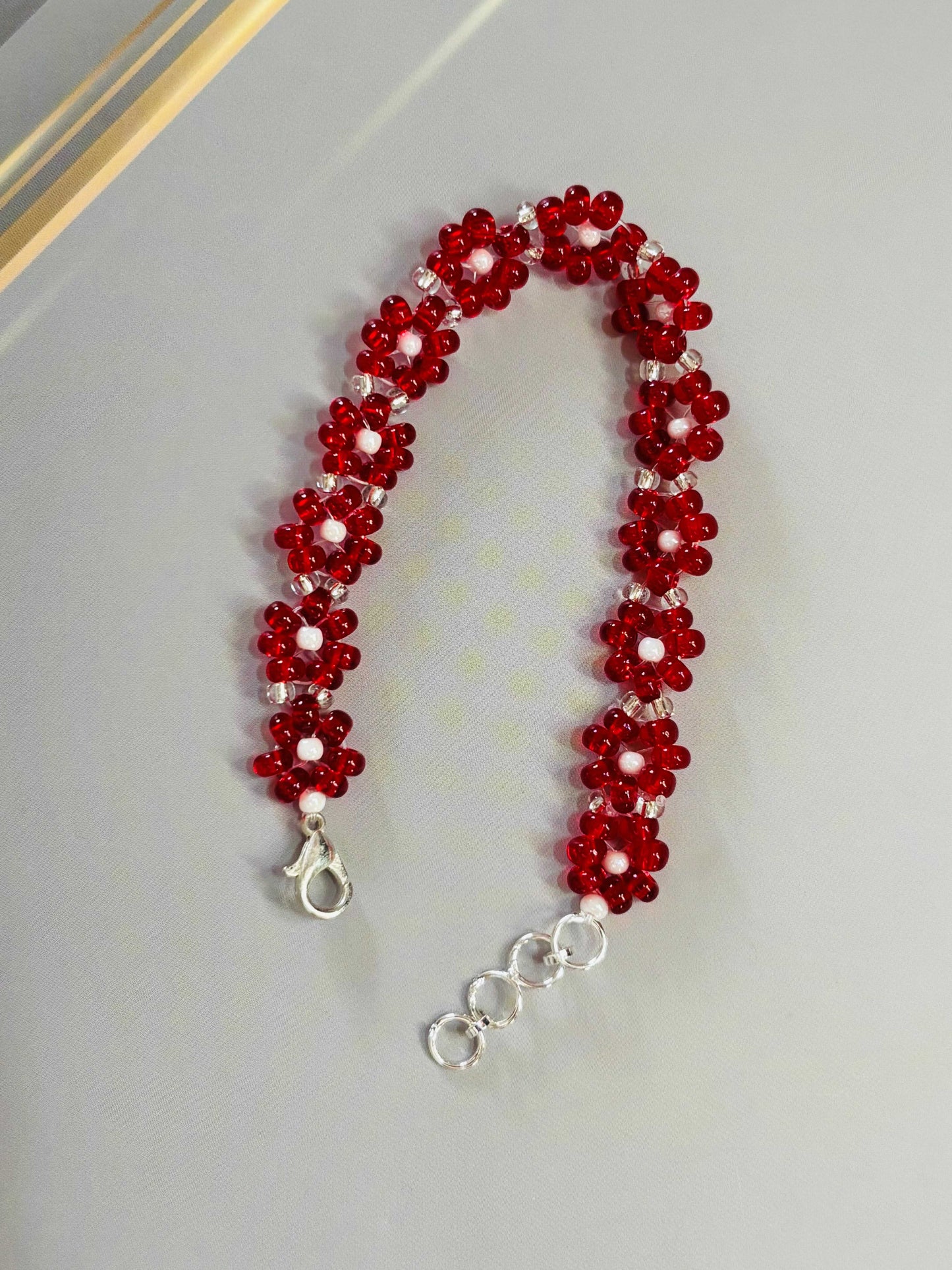 Red Bead Daisy Chain Bracelet