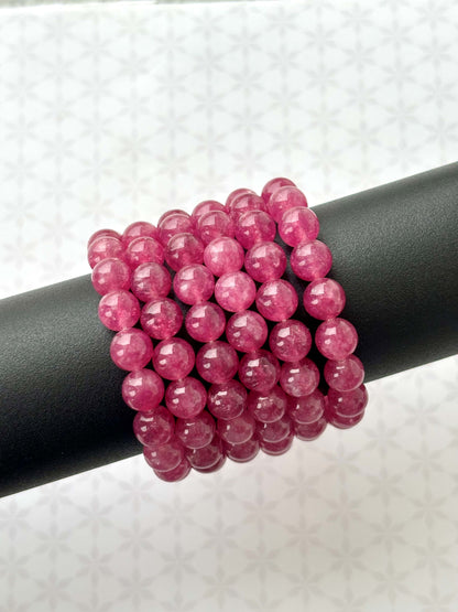 Ruby Pink Faceted Gemstone Bracelet