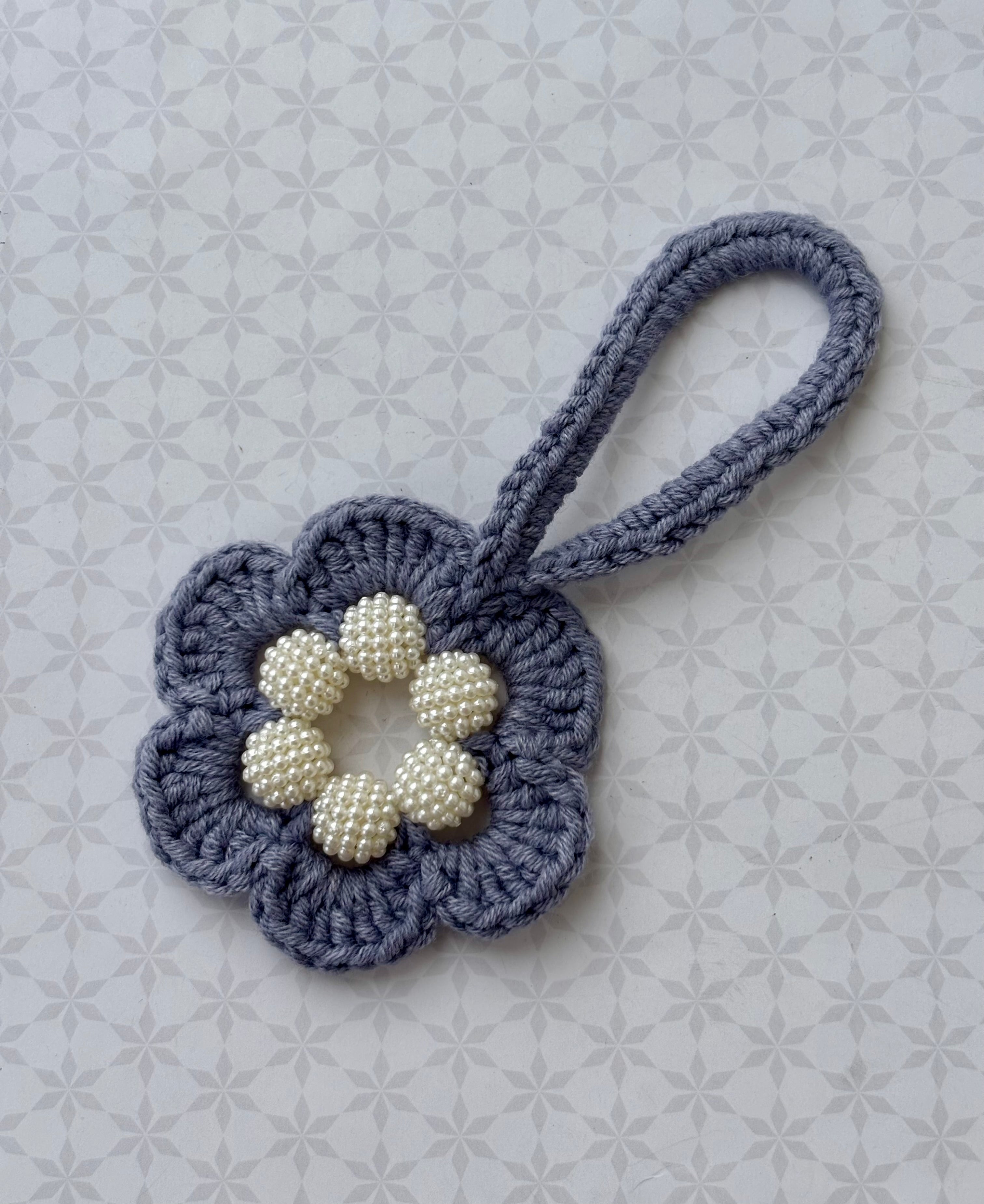 Dusty Grey Crochet Flower Bag Charm