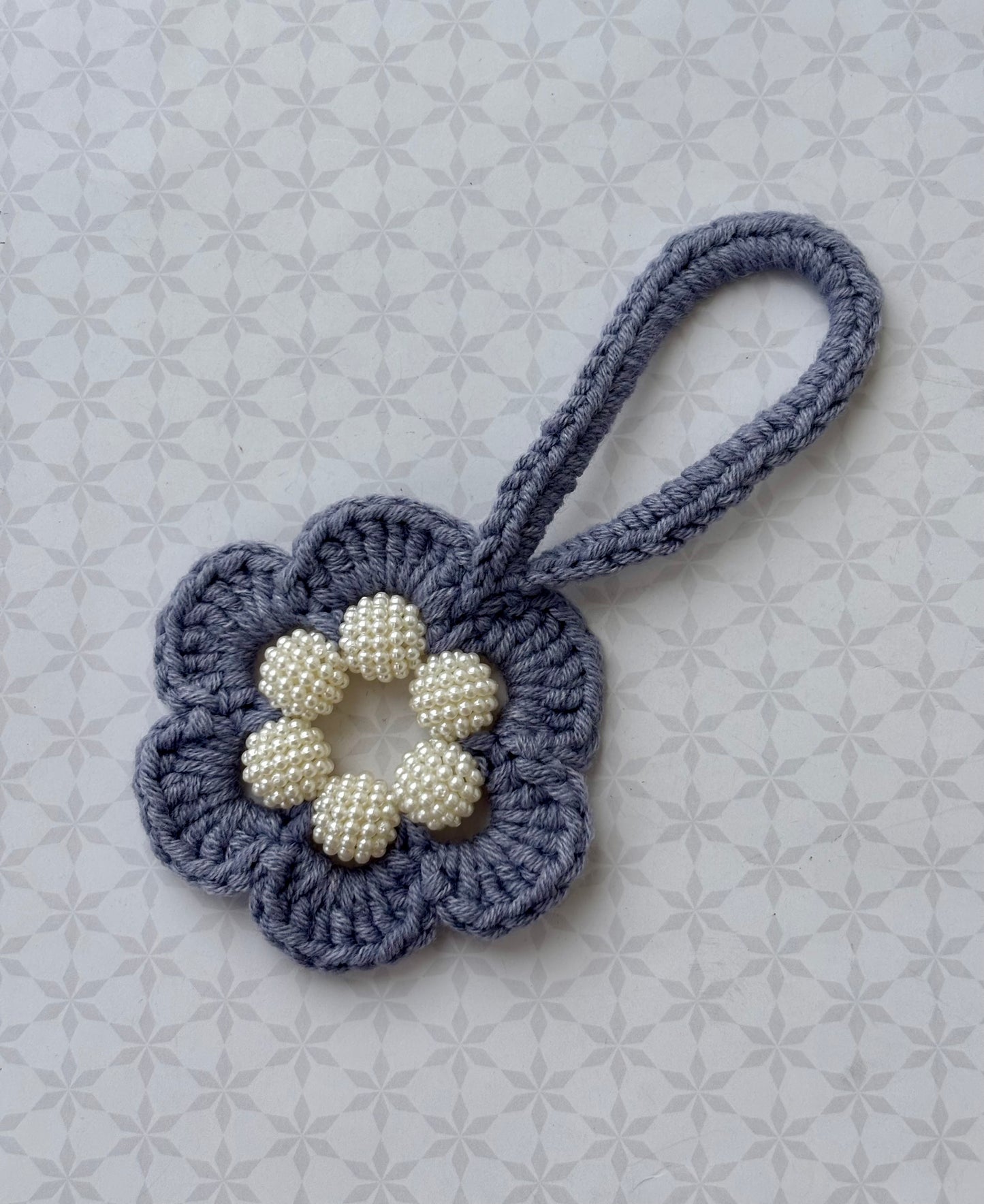 Dusty Grey Crochet Flower Bag Charm