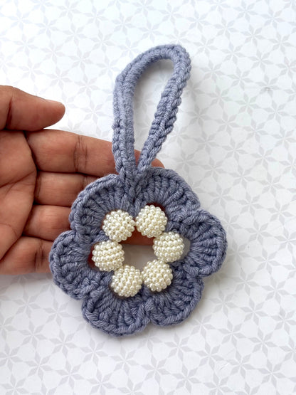 Dusty Grey Crochet Flower Bag Charm