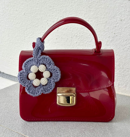 Dusty Grey Crochet Flower Bag Charm