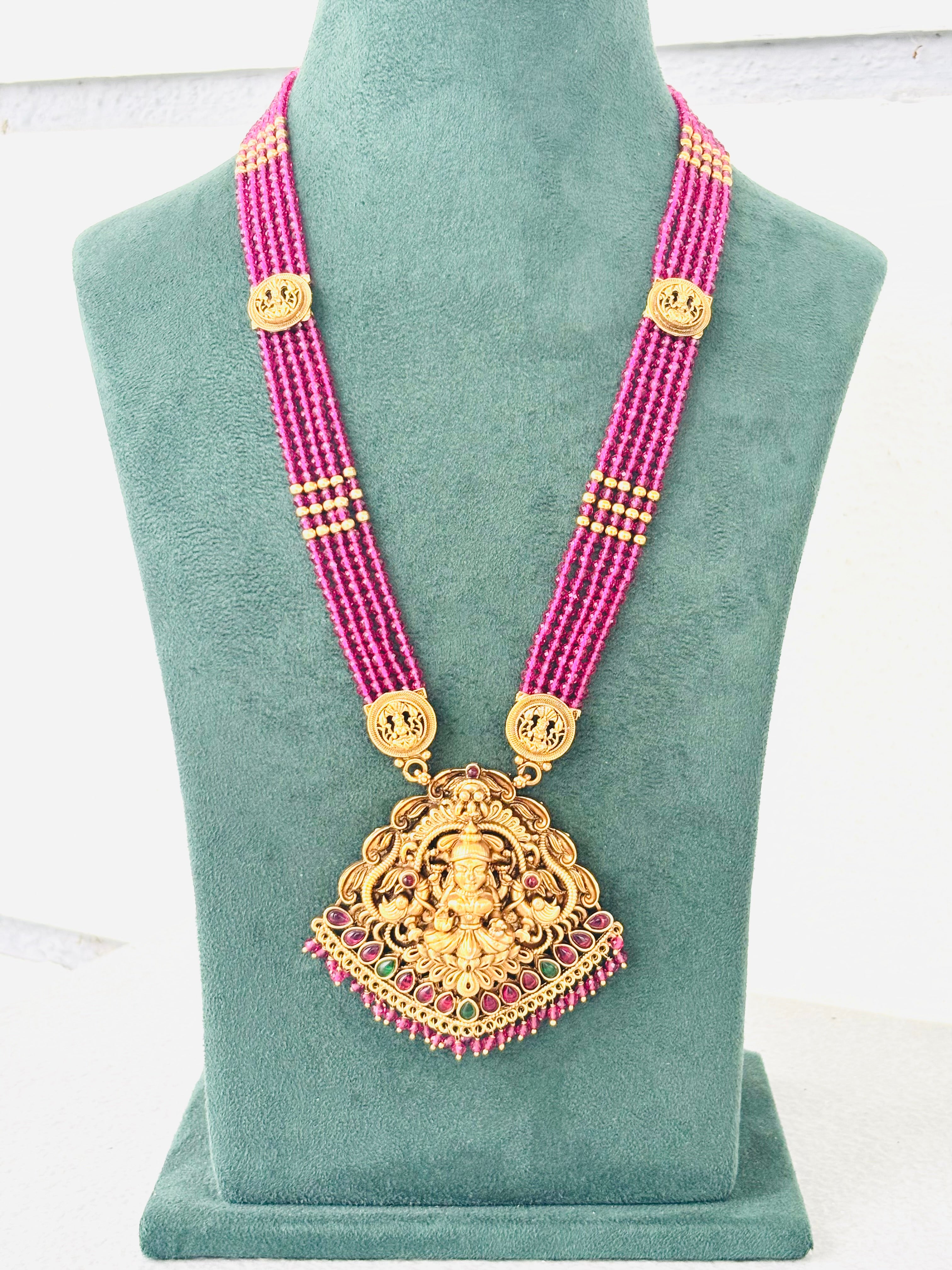 Antique Gold Temple Necklace with Pink Beads