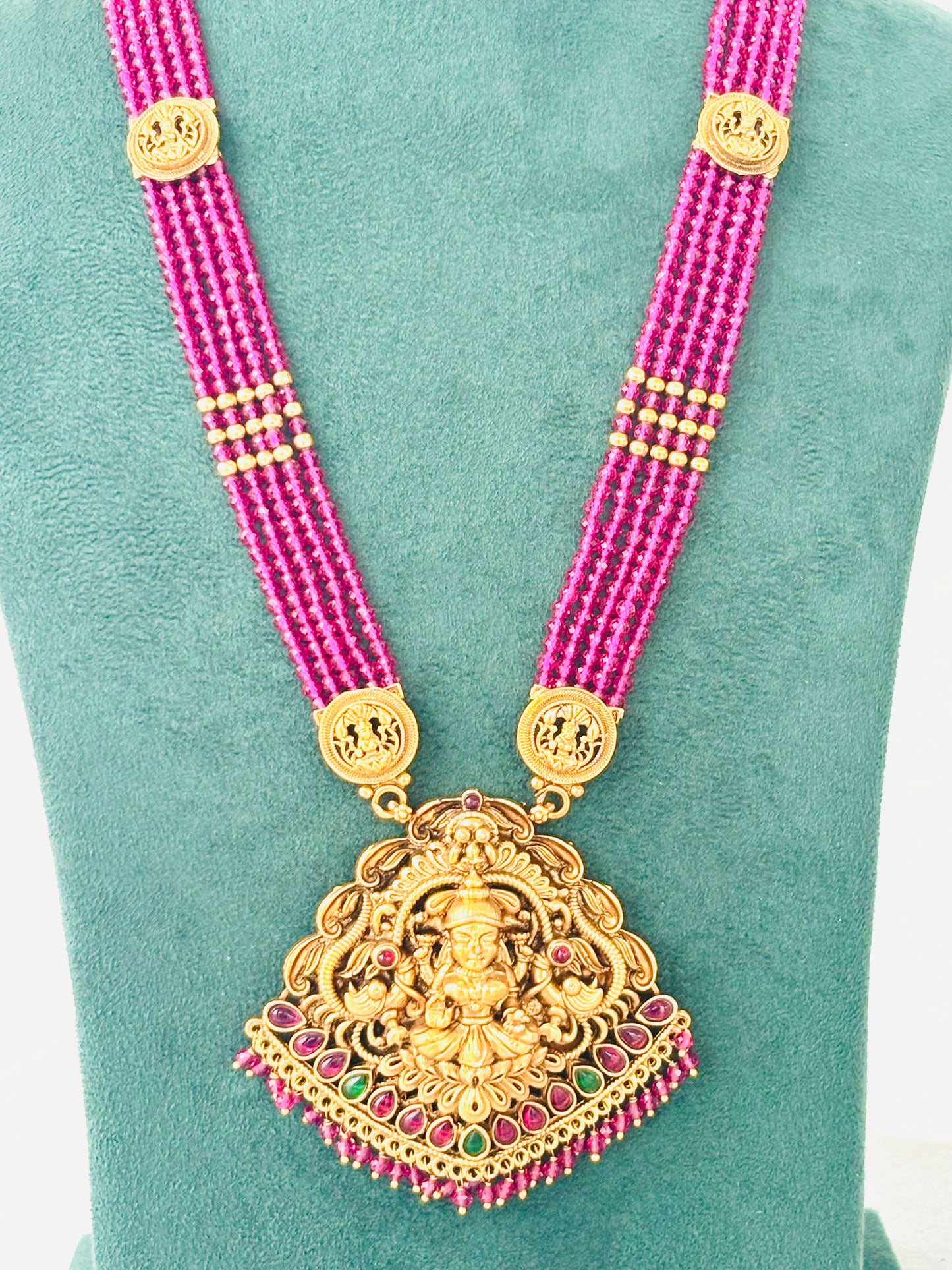Antique Gold Temple Necklace with Pink Beads