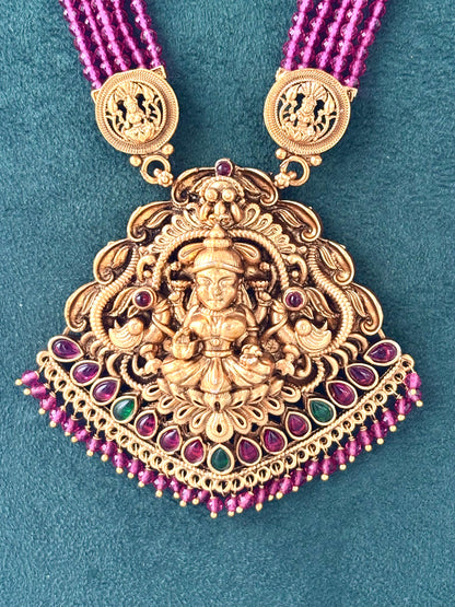 Antique Gold Temple Necklace with Pink Beads