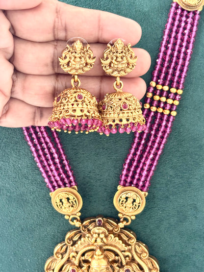 Antique Gold Temple Necklace with Pink Beads
