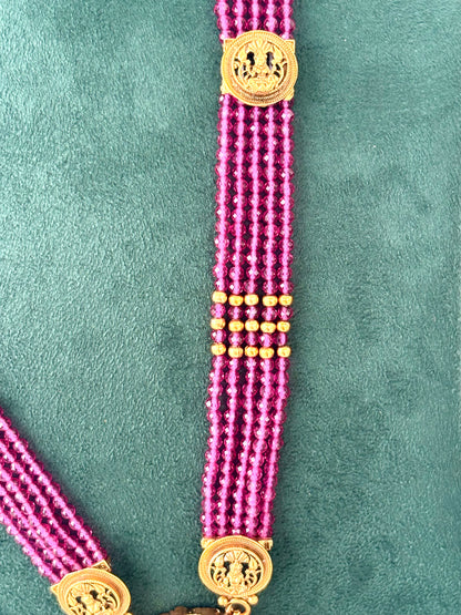 Antique Gold Temple Necklace with Pink Beads