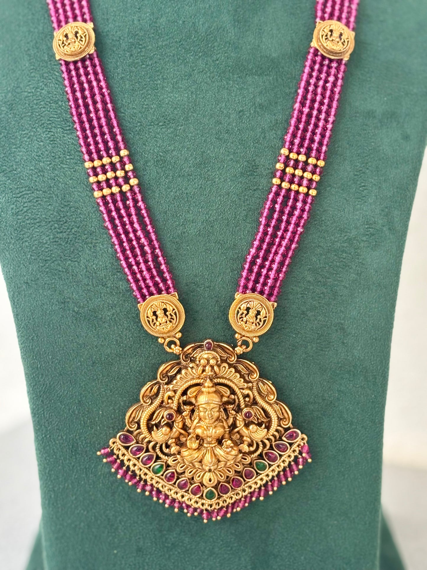 Antique Gold Temple Necklace with Pink Beads