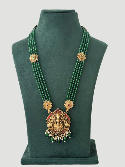 Antique Gold Temple Necklace with Green Beads