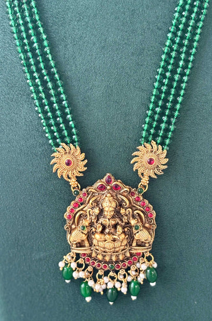 Antique Gold Temple Necklace with Green Beads