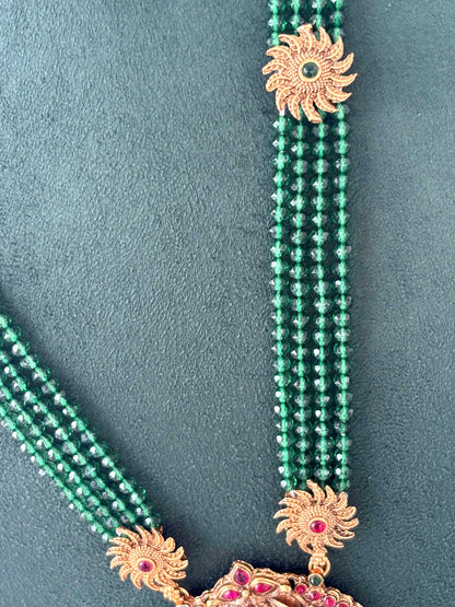 Antique Gold Temple Necklace with Green Beads