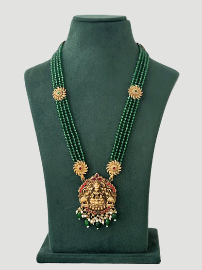 Antique Gold Temple Necklace with Green Beads