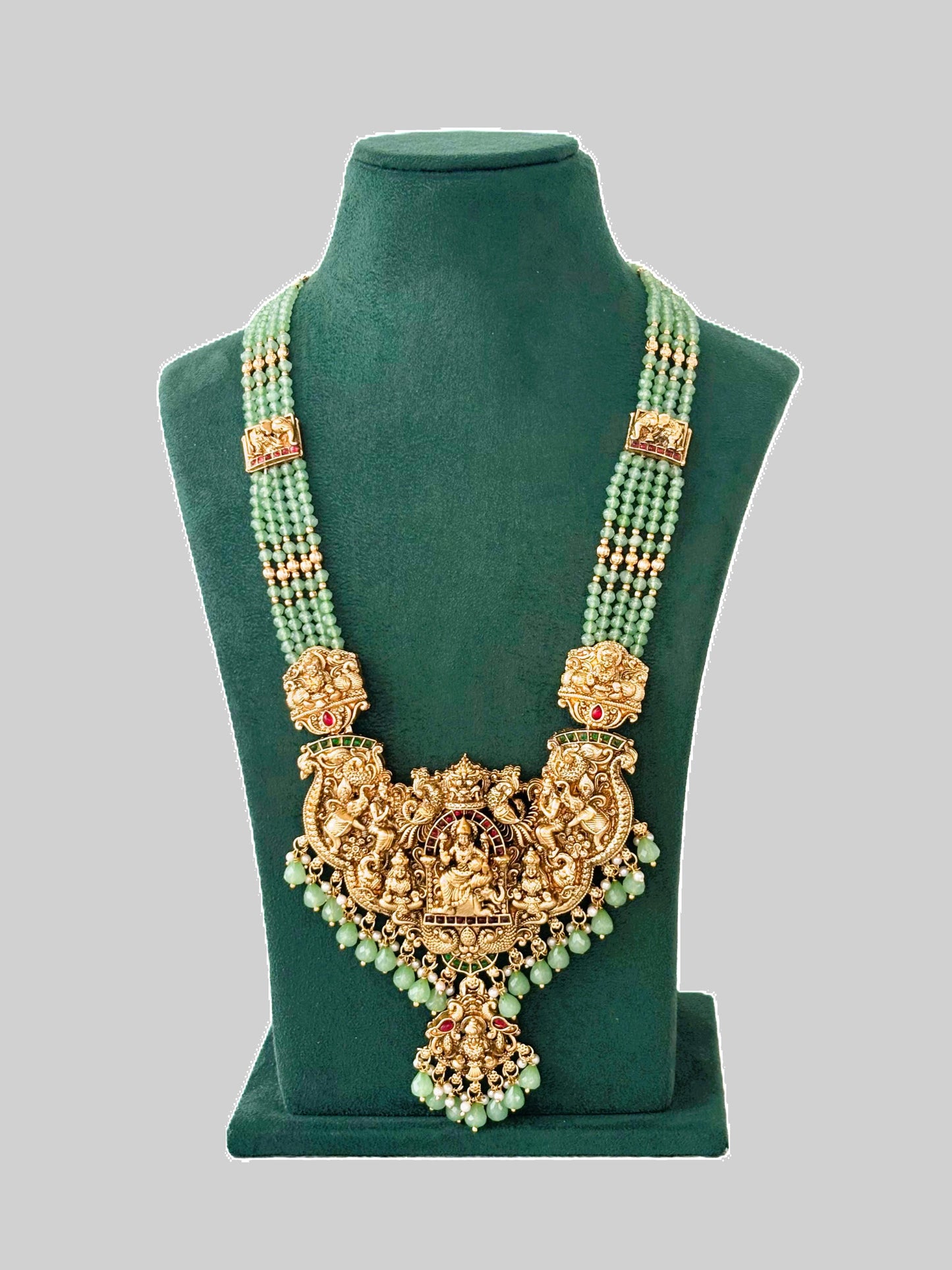 Antique Gold Ornate Mint Green Temple Necklace