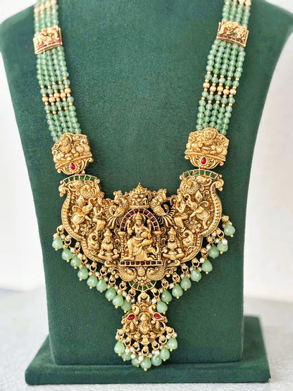 Antique Gold Ornate Mint Green Temple Necklace