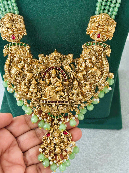 Antique Gold Ornate Mint Green Temple Necklace