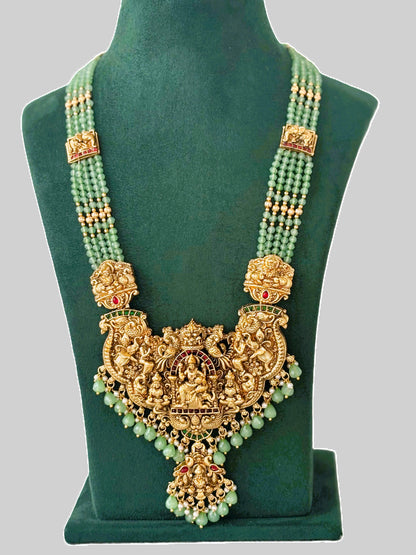 Antique Gold Ornate Mint Green Temple Necklace