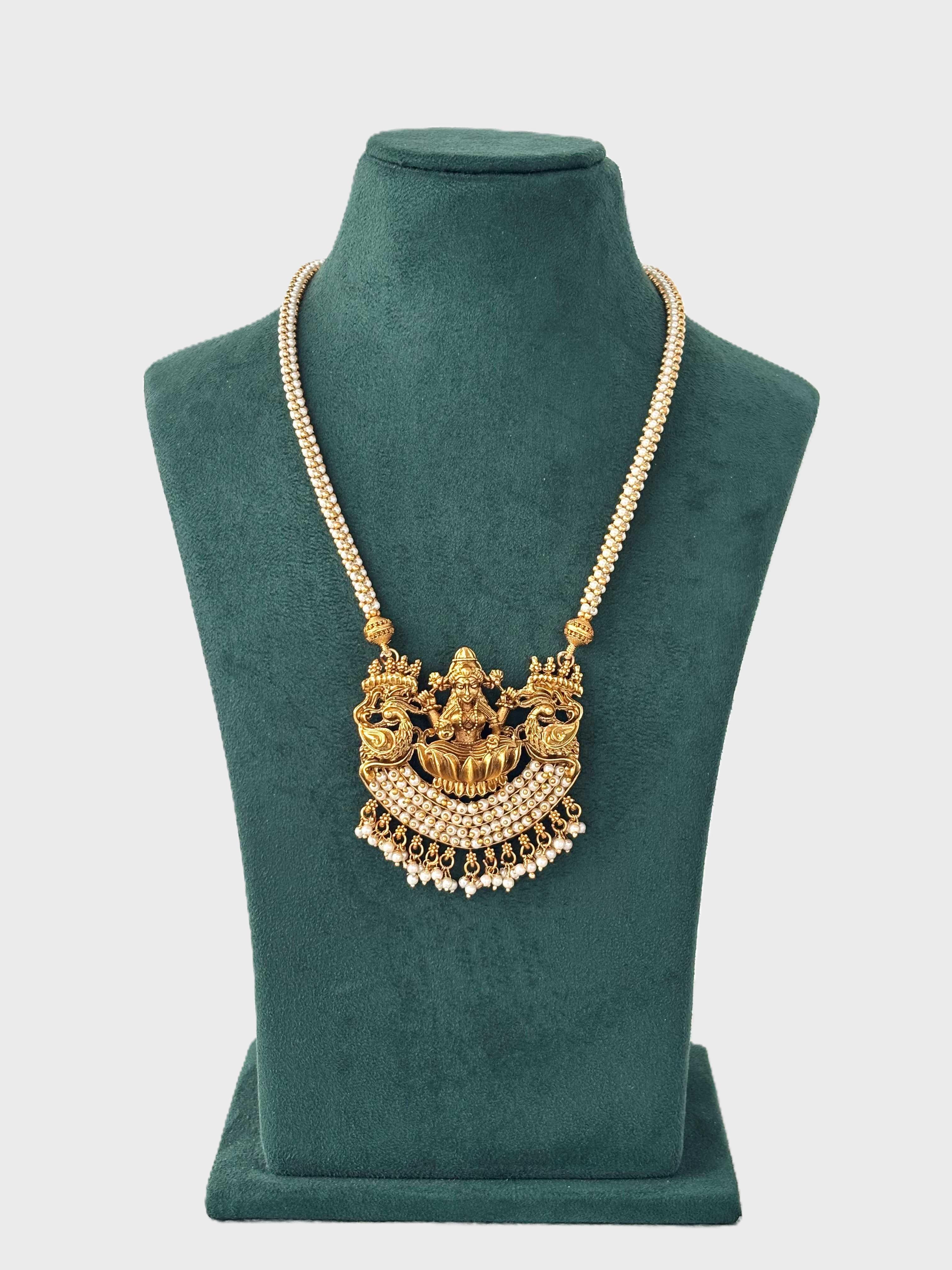Pearl String Necklace with Lakshmi Pendant