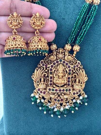 Green Hydro Beads with Lakshmi Pendant Necklace