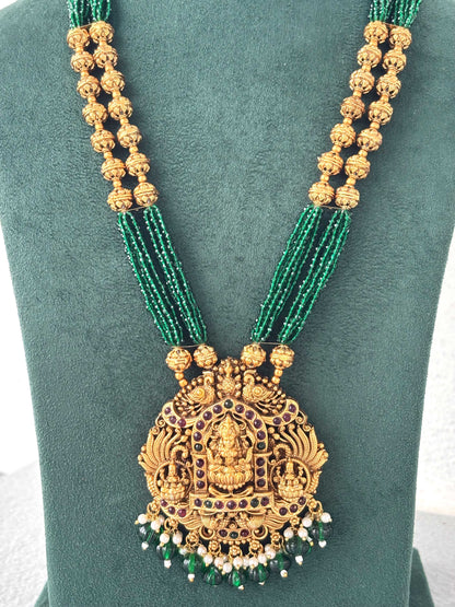 Green Hydro Beads with Lakshmi Pendant Necklace