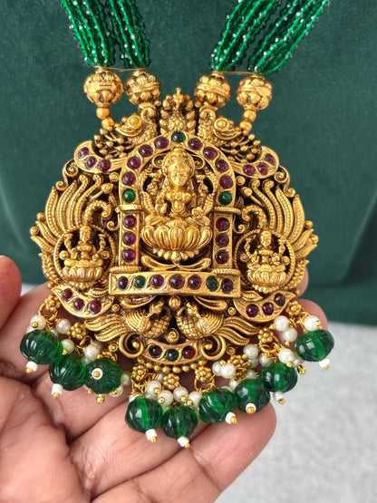Green Hydro Beads with Lakshmi Pendant Necklace