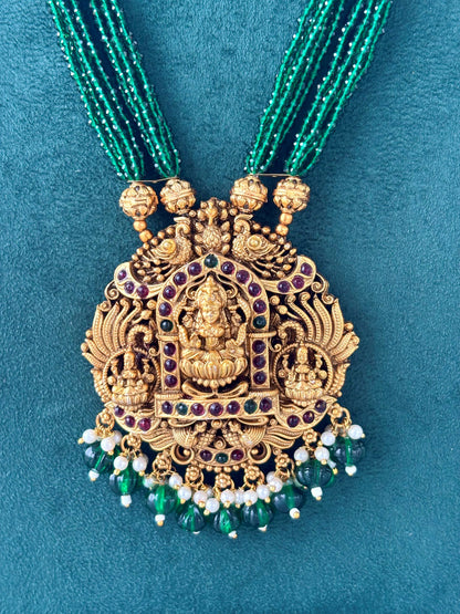 Green Hydro Beads with Lakshmi Pendant Necklace