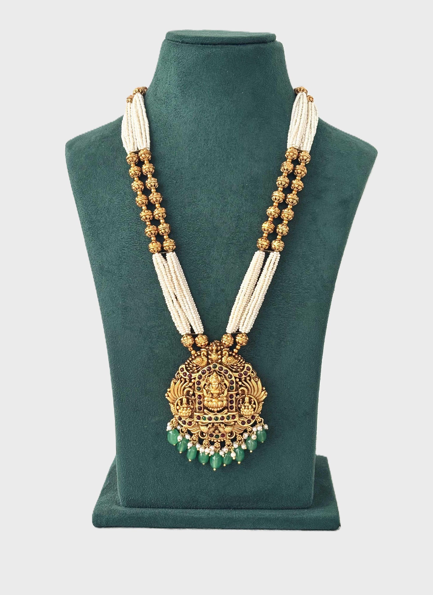 Pearl Seed Beads with Lakshmi Pendant Necklace