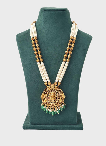 Pearl Seed Beads with Lakshmi Pendant Necklace