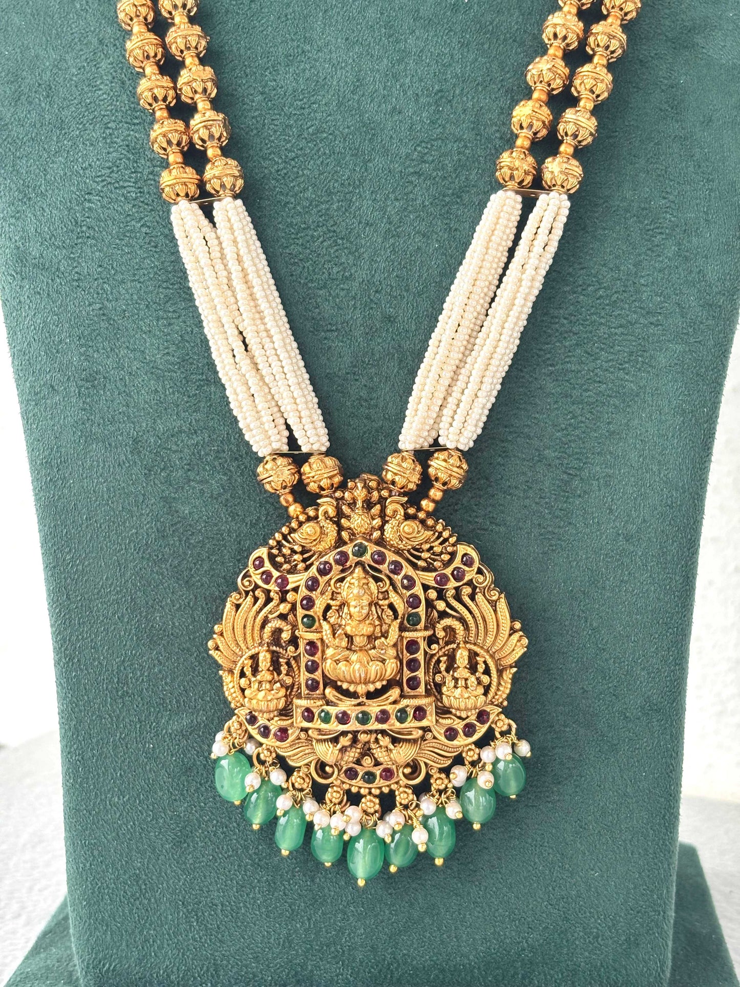 Pearl Seed Beads with Lakshmi Pendant Necklace
