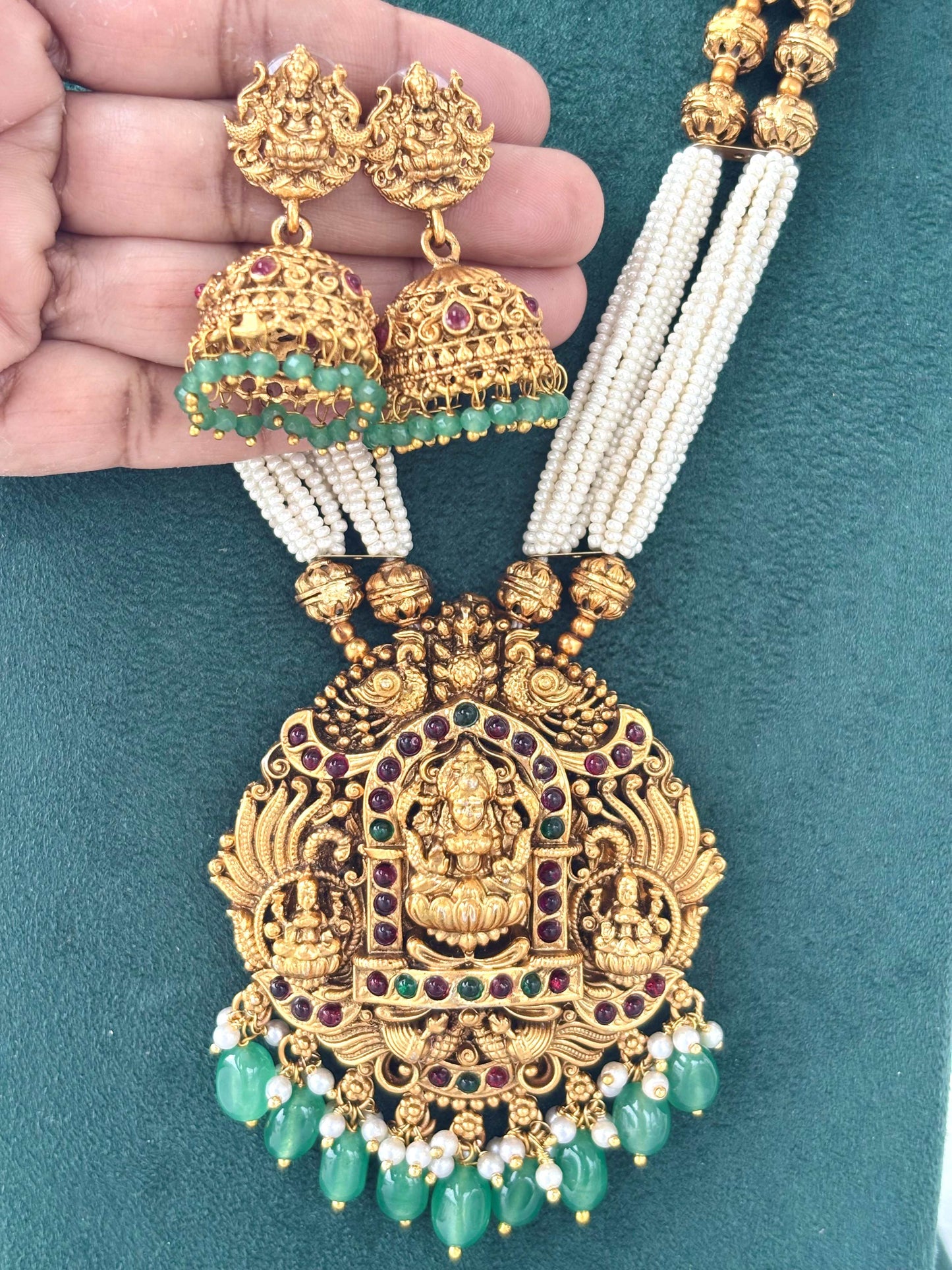 Pearl Seed Beads with Lakshmi Pendant Necklace