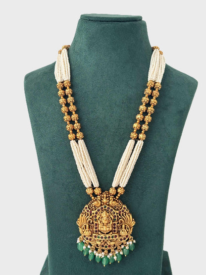 Pearl Seed Beads with Lakshmi Pendant Necklace