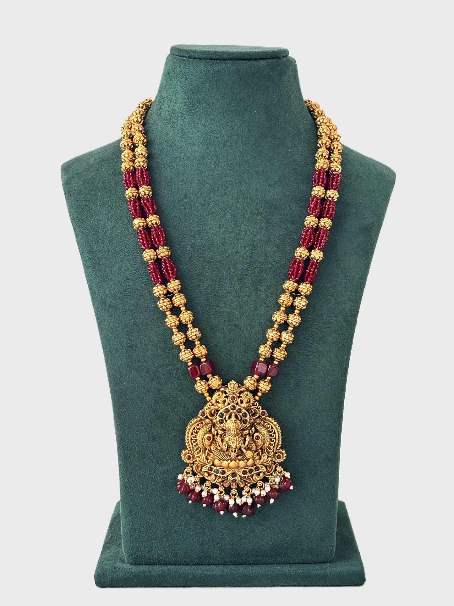 Red Hydro Beads with Lakshmi Pendant Necklace