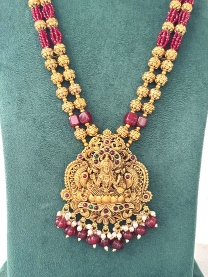 Red Hydro Beads with Lakshmi Pendant Necklace