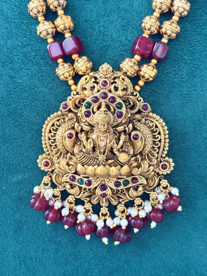 Red Hydro Beads with Lakshmi Pendant Necklace