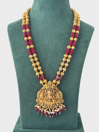 Red Hydro Beads with Lakshmi Pendant Necklace