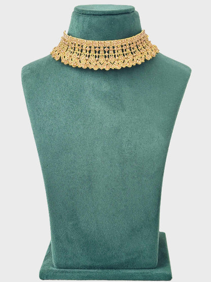 Ornate Gold Choker Set with Champagne Stone Design 3